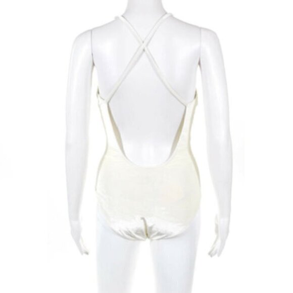 Morgan Lane Retro Beige Velvet One-Piece Sexy Swimsuit Large - Picture 6 of 12